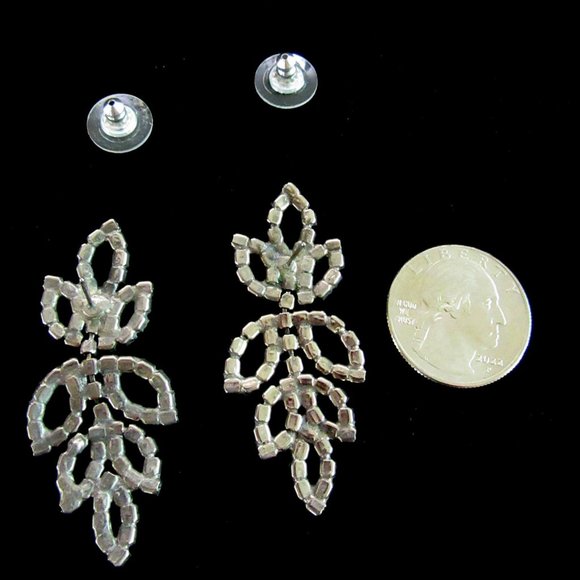 Clear rhinestone long dangling pierced earrings - articulated -Lots of sparkle! - Picture 6 of 8